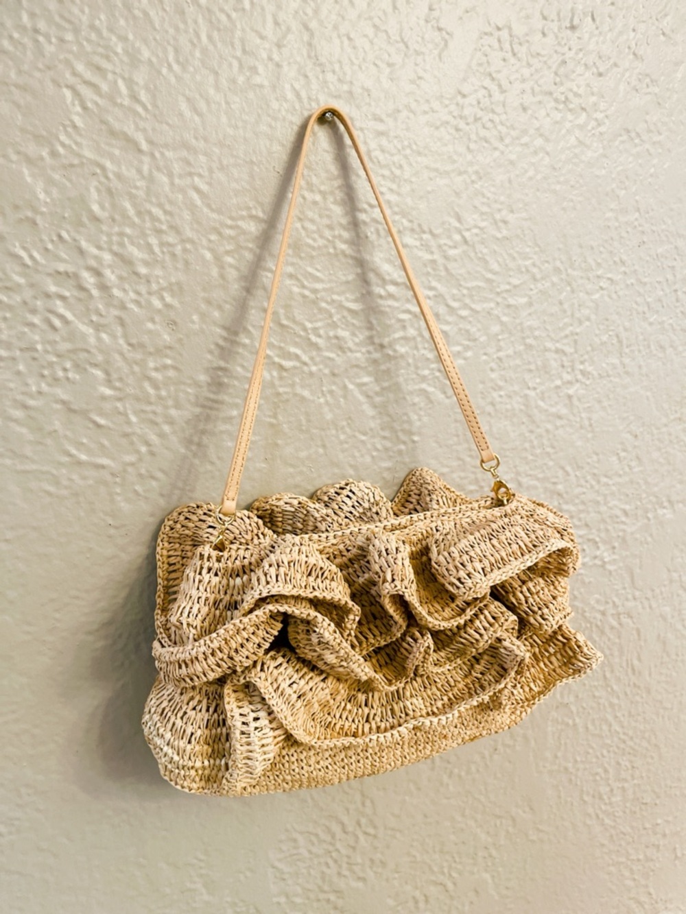 Loeffler Randall Odette Clutch in Natural  Woven Ruffle Purse from REVOLVE NWOT - Picture 6 of 10